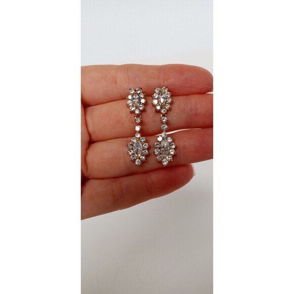 Prime Art & Jewel Designer Gold over Sterling Silver CZ Dangle Earrings 1.5 in - Picture 2 of 10